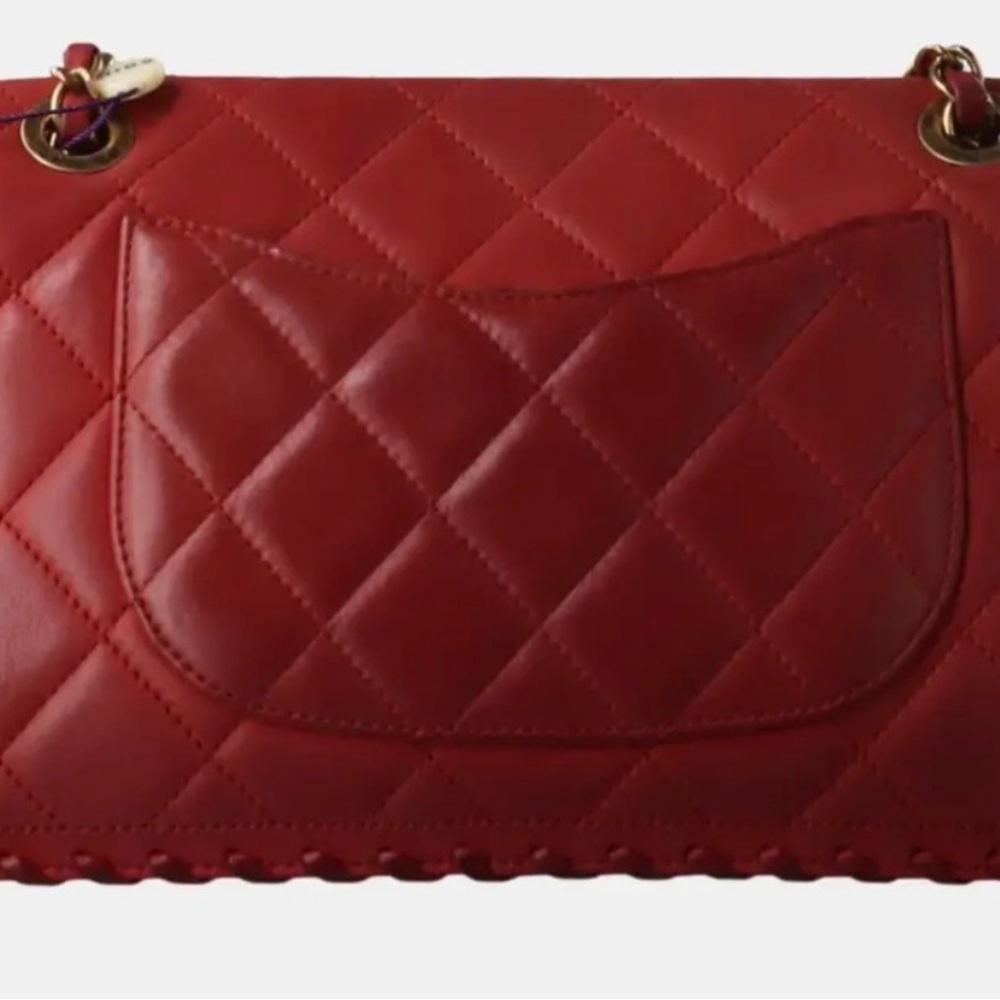 CHANEL Happy Stitch Flap Red Calfskin Leather Bag 24k gold p CC COA 15/16 EUC - Picture 6 of 16